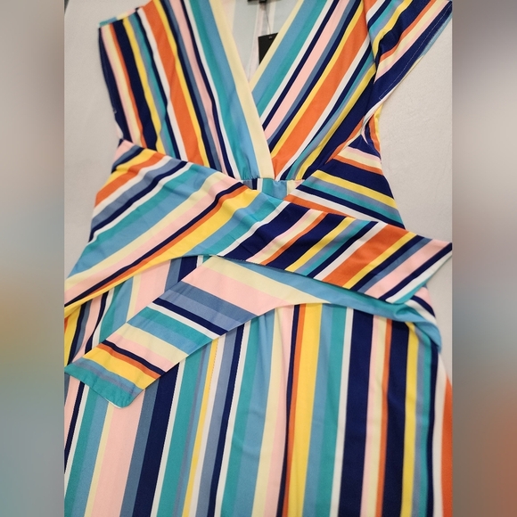 Eloquii Women's Vibrant Multicolor Striped Maxi Dress Front Wrap Tie, sz 14 - Picture 12 of 14
